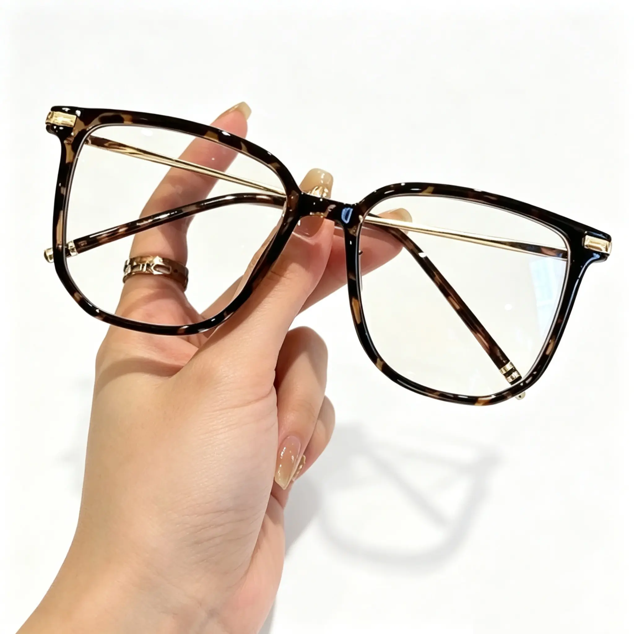Y2K Retro Square Tortoise Shell Eyeglasses Unisex, Lightweight TR Zinc Alloy Frame UV400 Lens for Work School Daily and Rave Wear