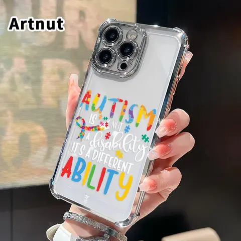 Autism Unique Gift Silicone Cellphone Case, Cover, Casing for iPhone 11-17,E,Air,Pro Max Handheld Devices - 4-Corner Shock Absorption, Drop-Proof, Non-Slip Transparent, Durable Daily Bump Protection Accessory