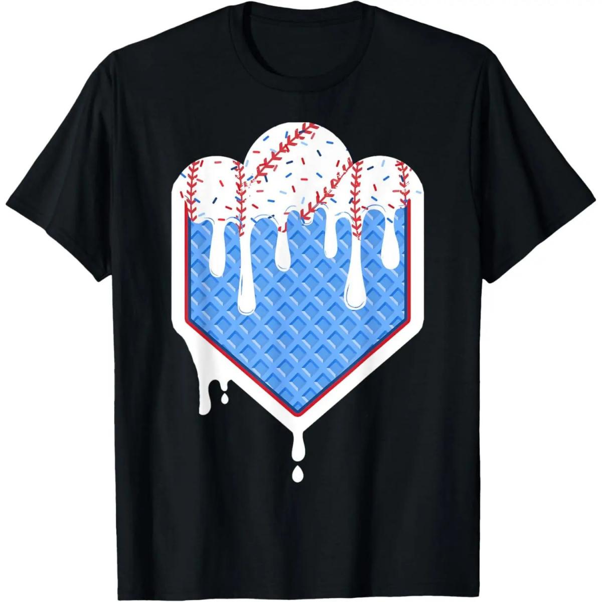 Baseball Drip Boy Ice Cream Sprinkle  Baseball Birthday T-Shirt Graphic tees