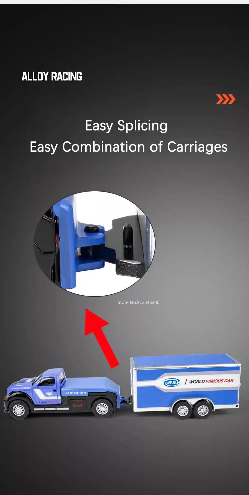 Scale 1:64 Container Alloy Trailer Model Toy Car Diecast Metal Movable Joint Pull Back Rescue Engineering Vehicles Gifts for Kid