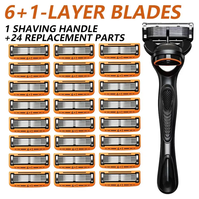 Men's Manual Razor Set, Shaving Razors, Manual Shaver, 1 Handle with 24-48 Replaceable Blades, Sharp and Durable, Easy to Clean, Face Shaver, Facial Grooming Tool for Men, Shaving Kit