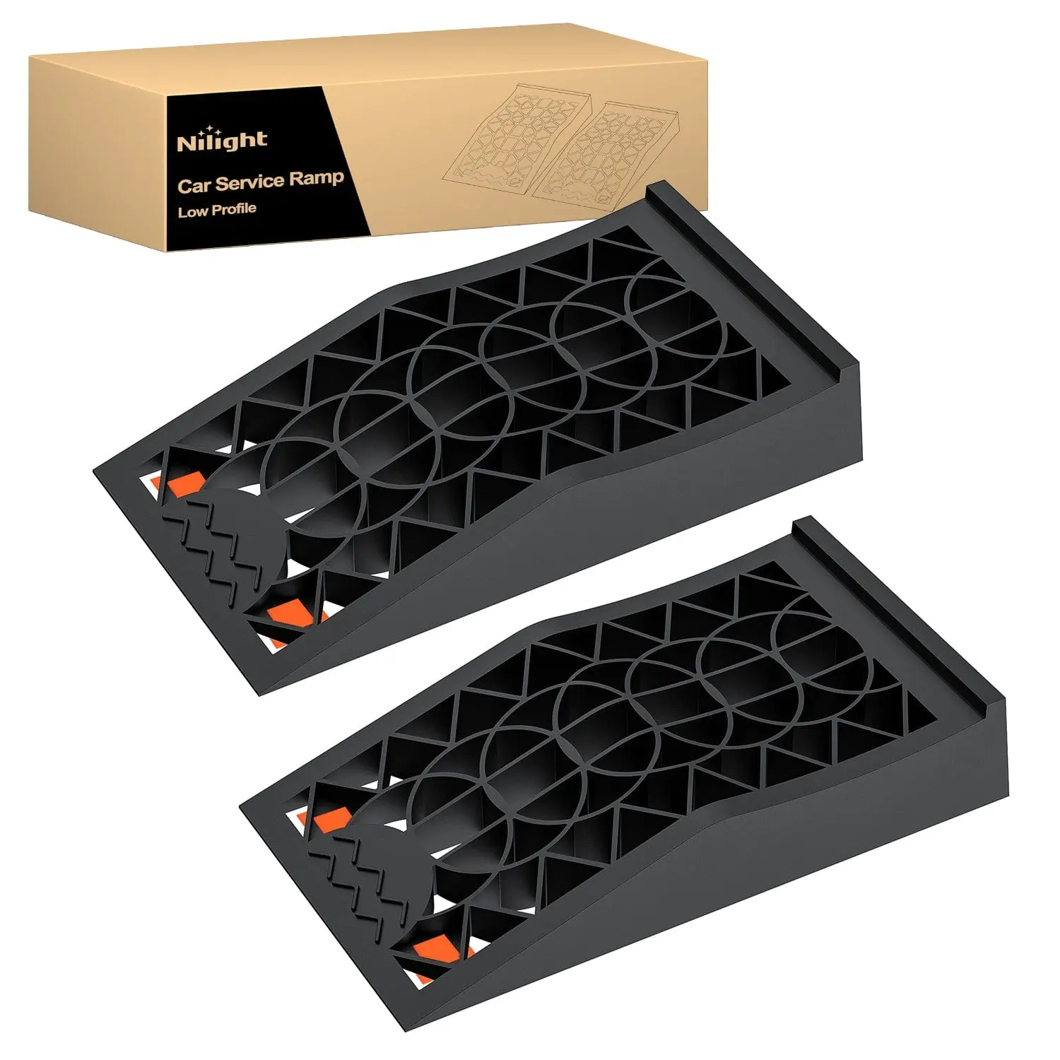 Nilight 2-Pack Polypropylene Low-Profile Portable Car Ramp Set - 10,000lb GVW Capacity, Anti-Slip Grip, Low Clearance Vehicle Lifts for Home Garage Automotive Maintenance Tools