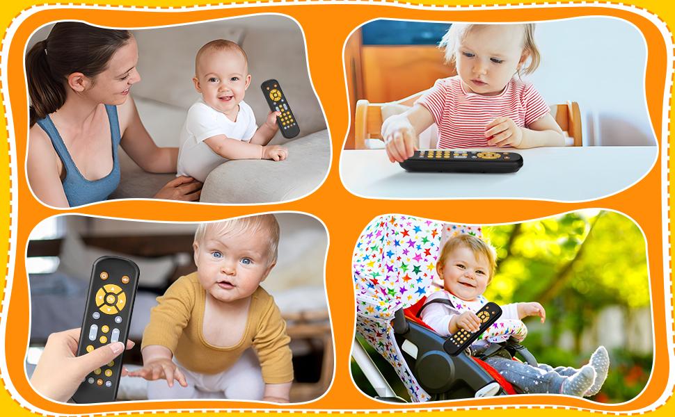 Baby TV Remote Control Toy 6 Month+, Toddler Realistic Remote Toy with Sound and Light, Early Educational Music Toys with 3 Languages English French Spanish for Infant Boys Girls 6 12 18 months