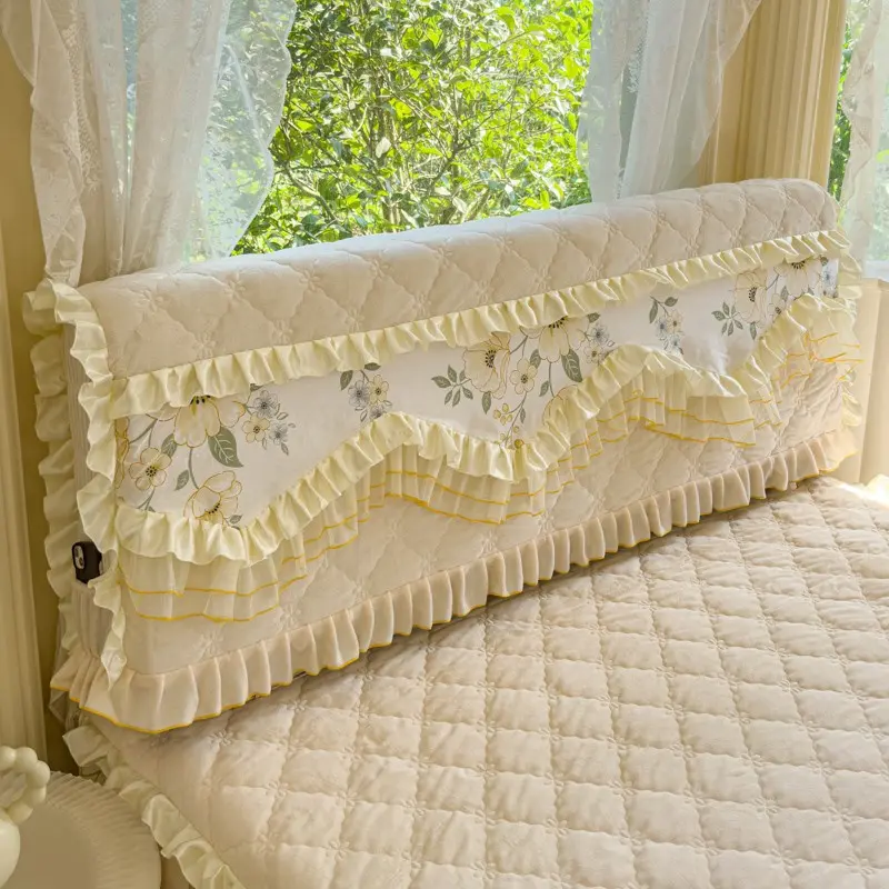 Thick Milk Fleece Headboard Cover, Soft Plush Backrest Protector, Full Wood Bed Head Protection, Lace Trim, Dustcover