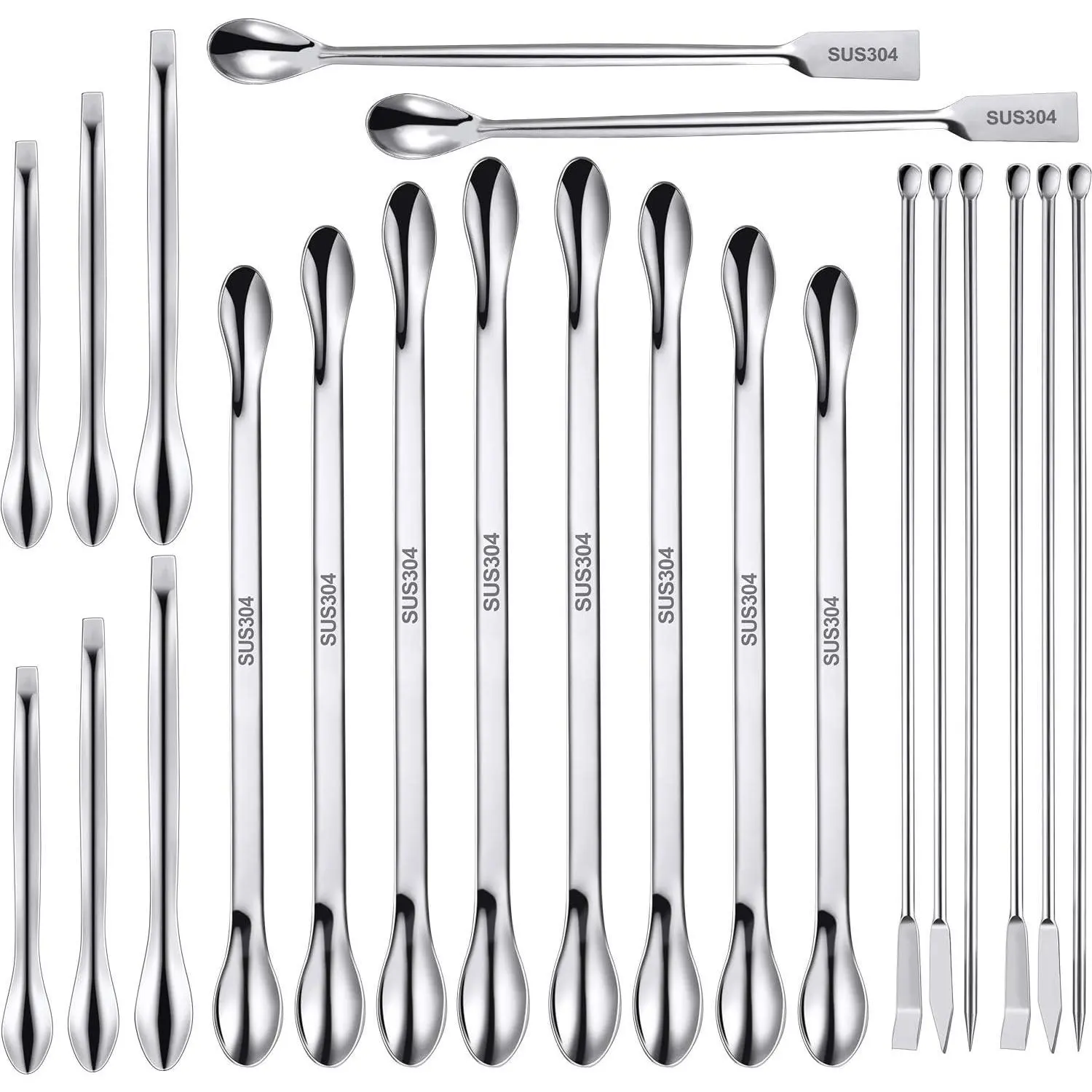 Stainless steel laboratory scraper and micro-spoon set, used for capsule filling| Laboratory spoon set, mixing spatula, sampling tools, powder processing, school laboratory equipment