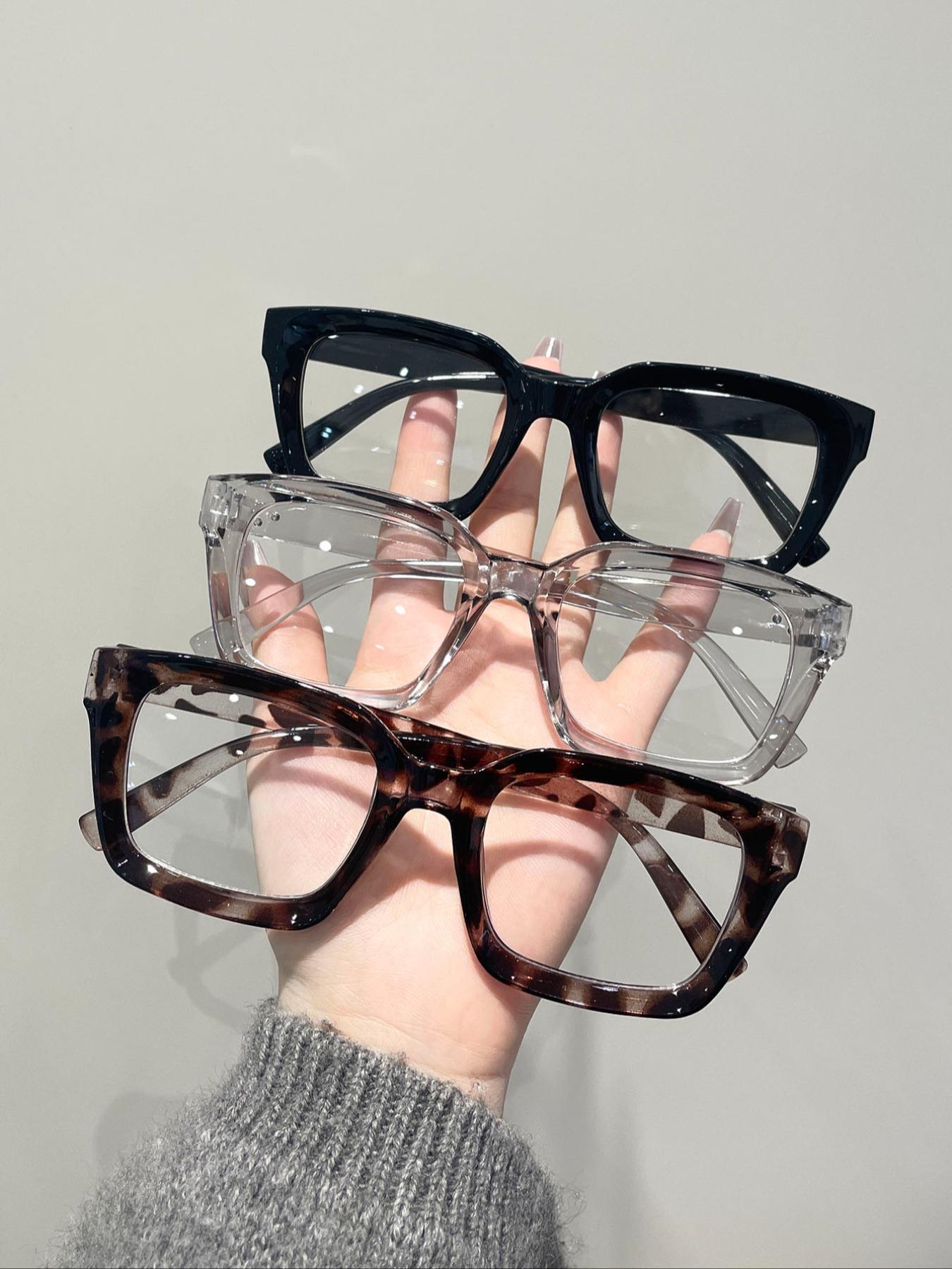 Unisex Simple Eyeglasses Set in Leopard, Clear and Solid Color , Trendy Square Frame Eyeglasses for Everyday Use, Fashion Accessories for Outdoor Activities, Leopard Pattern Eyeglasses, Stylish Square Frames