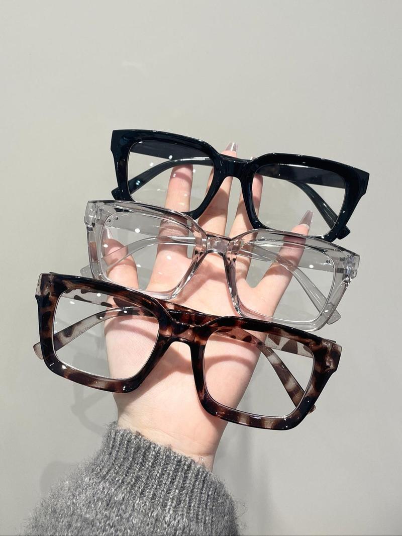 Unisex Simple Eyeglasses Set in Leopard, Clear and Solid Color , Trendy Square Frame Eyeglasses for Everyday Use, Fashion Accessories for Outdoor Activities, Trendy Casual Eyeglasses