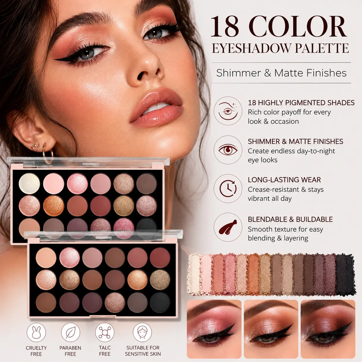 ANNAROSE Neutral Warm Brown Eyeshadow Palette, Cosmetic, 2 Earth Tone Color Schemes, Ultra-fine blendable powder with low fallout, Buildable pigment to craft soft daily nude eyes, Deep smoky evening eye looks