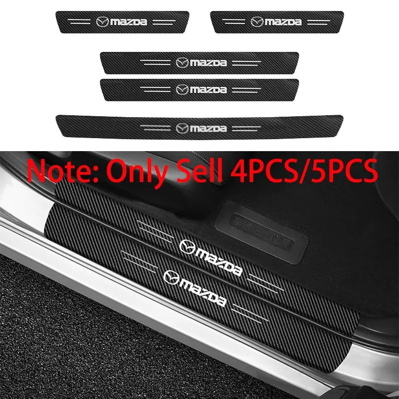 4/5Pcs Leather Mazda Logo Emblem Badge Car Door Plate Sill Threshold Anti Scratch Protector Sticker Decoration Decals For Mazda 6 Demio CX5 2 CX9 5 3 BK BL BJ BN CX3 CX30 CX7 323 Axela Atenza MX3 MX5 RX8 GH MP Car Stickers Auto Styling Accessories