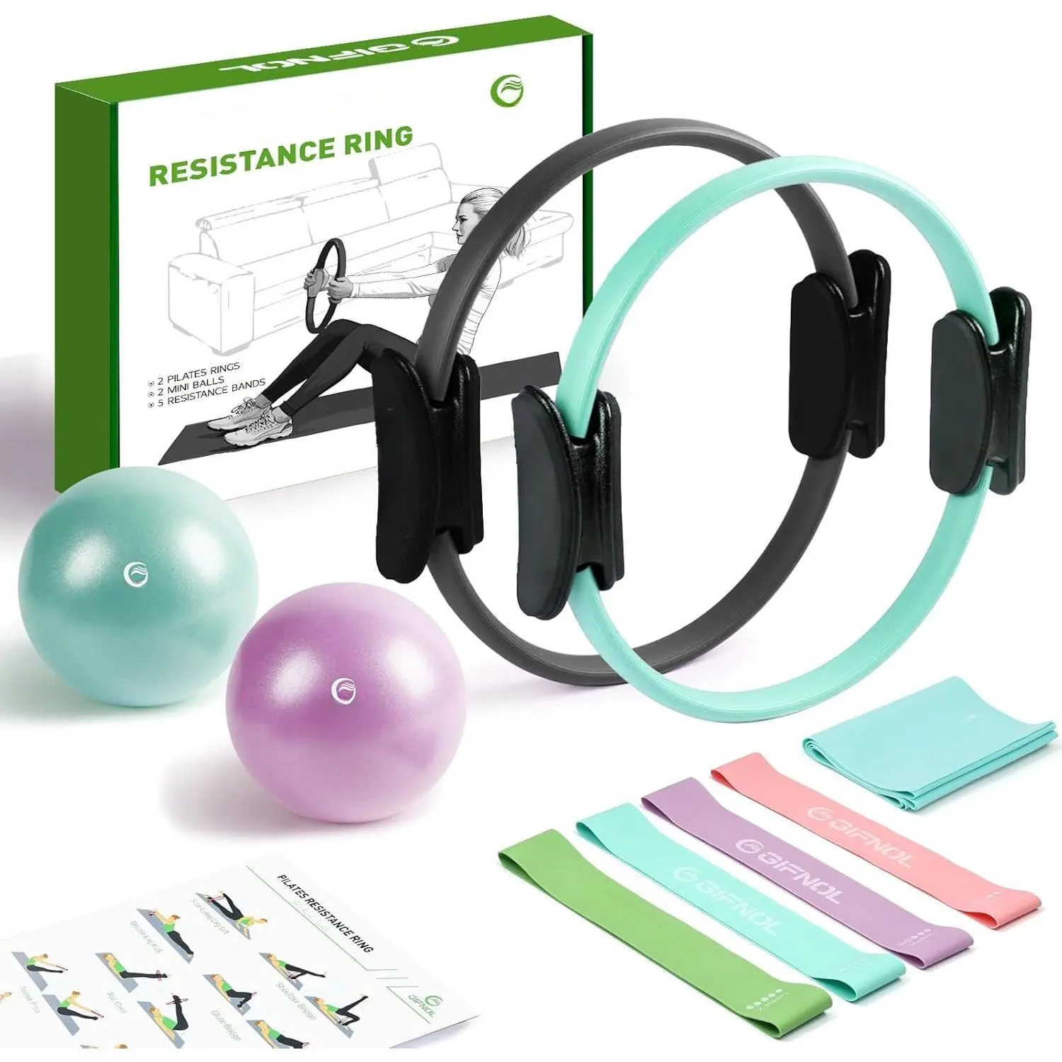 Pilates Ring and Ball Set with Resistance Bands - Pilates Equipment for  Workout - 14'' & 12'' Pilates Rings, 2 Pilates Balls, 5 Resistance Bands for Toning Arms, / & Core