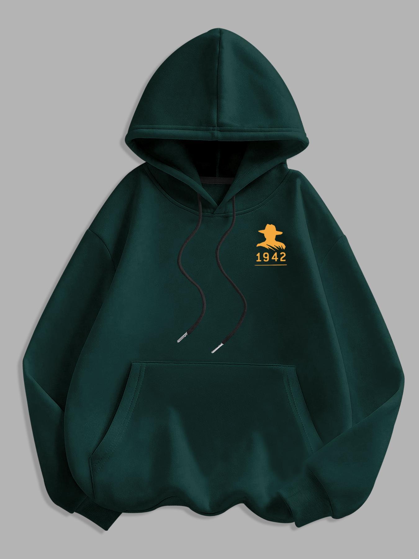 Men's Letter Print Drop Shoulder Hoodies, Fashion Casual Regular Fit Drawstring Pocket Hooded Sweatshirt for Daily Holiday Outdoor Wear, Graphic Print Hoodie, Men Clothes for Fall & Winter