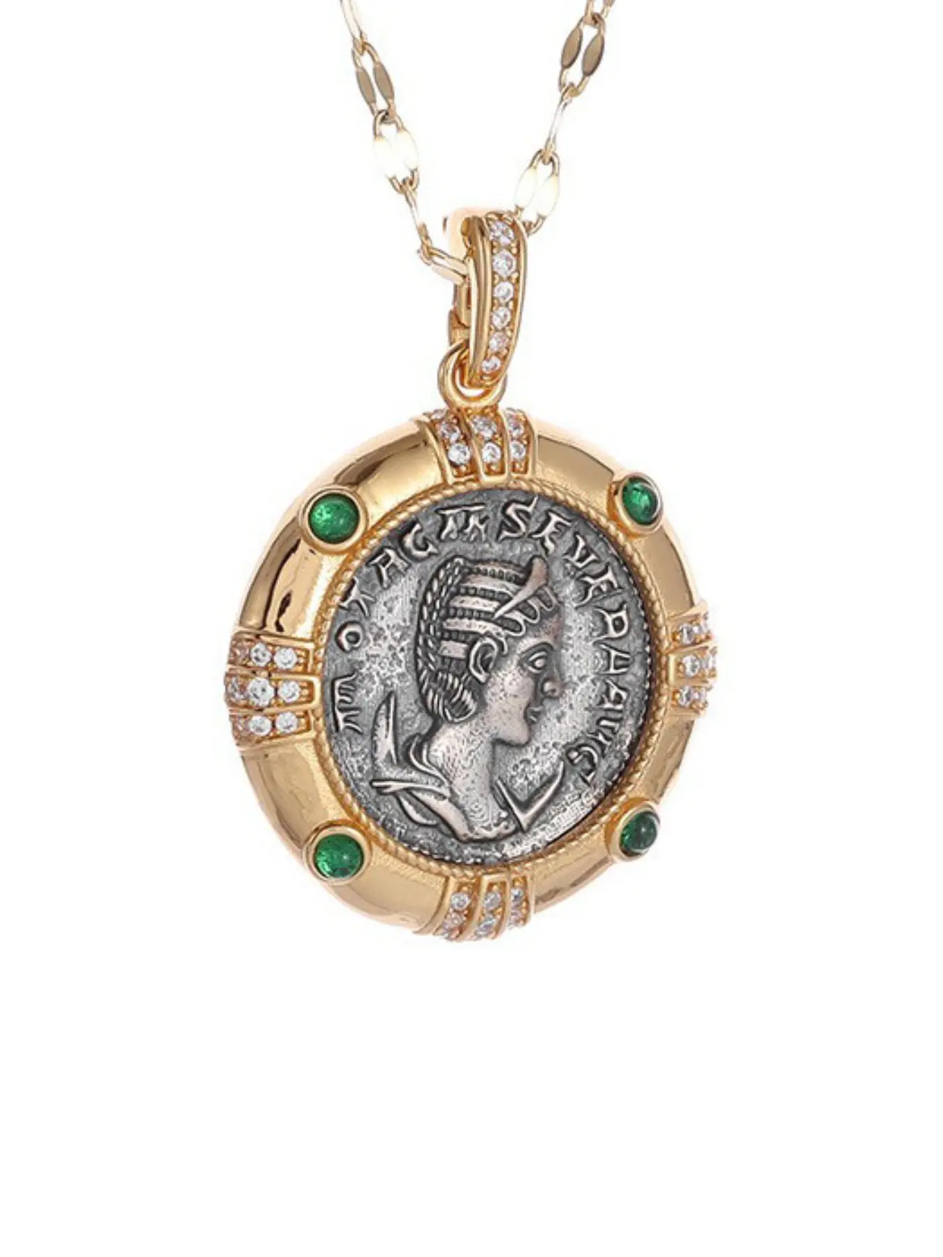 Kagani Original Ancient Coin Goddess Pendant, Emerald Necklace, Copper Jewelry, Elegant Goddess Aura, Unique Antique Design