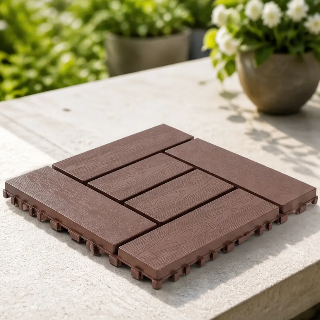 ARCH Interlocking Polypropylene Deck Tiles, 12x12 In 44-Pack Brown Modular Flooring, DIY Snap-Together Indoor/Outdoor Tiles, Quick-Install Garden Squares with Red Option