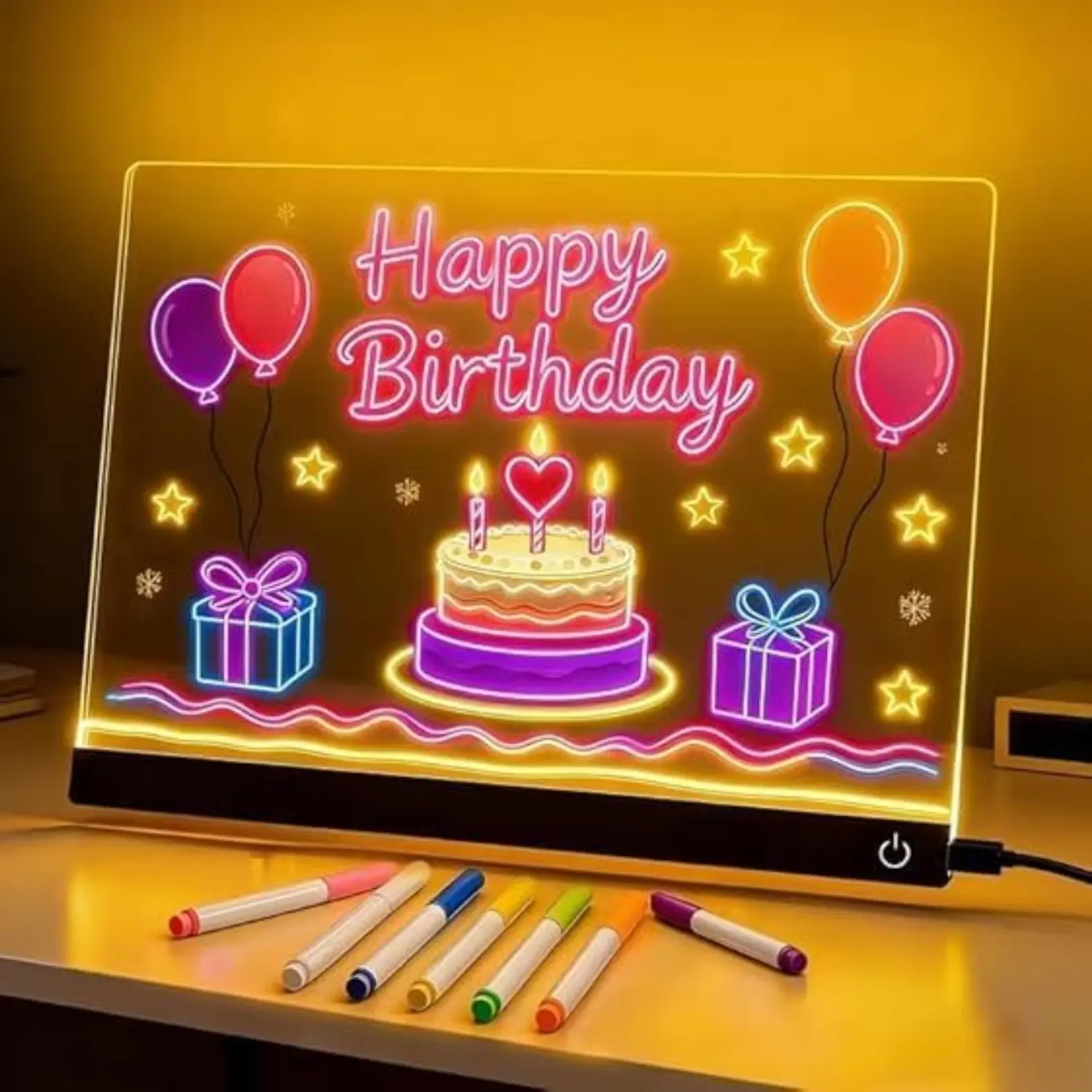 7 Color Illuminating LED Light Up Message Board with Markers & Stand, Acrylic Dry Erase Illuminated Memo Wordpad, Christmas & Halloween Gifts, Creative Glow Drawing Board for Desk, Office, Cafe, School & Home Decor