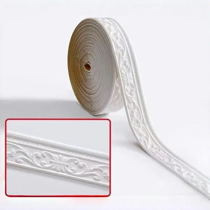 2 Rolls Vintage European 3D Self-Adhesive Baseboard Wall Stickers, Waterproof Non-Slip Decorative Strips, Kitchen Corner Edge Band, Bedroom Bathroom Living Room Interior Walls TV Background Wall
