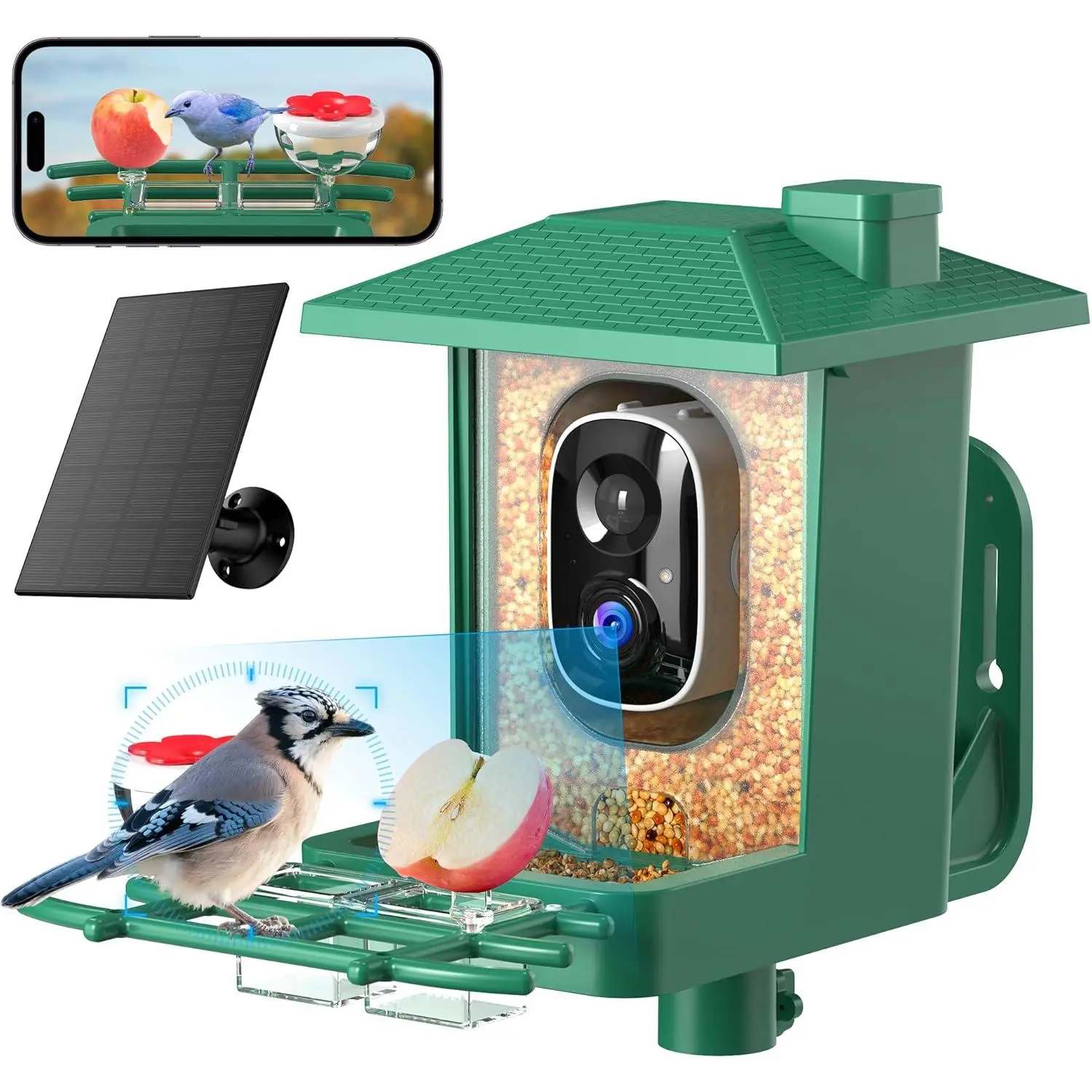 Bird Feeder with Camera Outdoor Solar Smart Birdfeeder with AI Recognition 2K HD Live Stream Video Camera for Outside Wild Birds Garden Decor Bird Lover Gifts