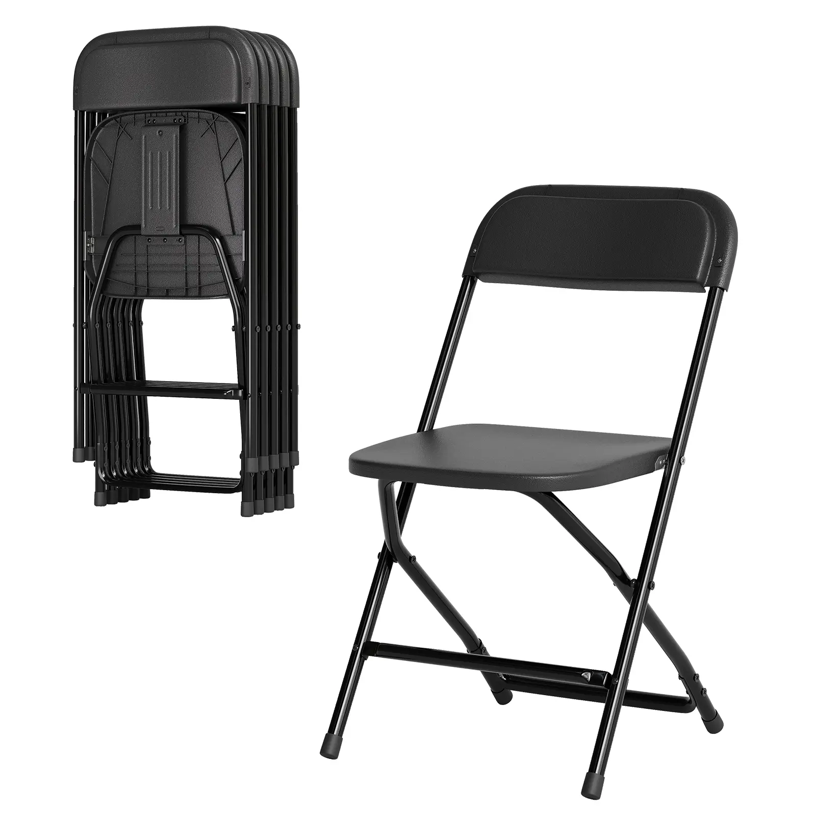 Heavy Duty Folding Chairs 6-Pack – White Plastic – Steel Frame, Supports 380 lbs, Non-Slip Feet, Portable & Collapsible, Perfect for Home, Office, Events