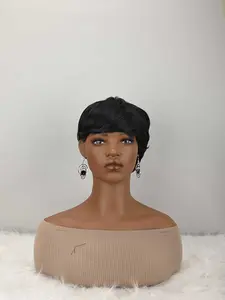 Short Bob Wig For Women Pixie Cut Wigs Glueless Wig None Lace Front Wig With Bangs Natural Black Straight Full Machine Made Short Layered For Daily Use