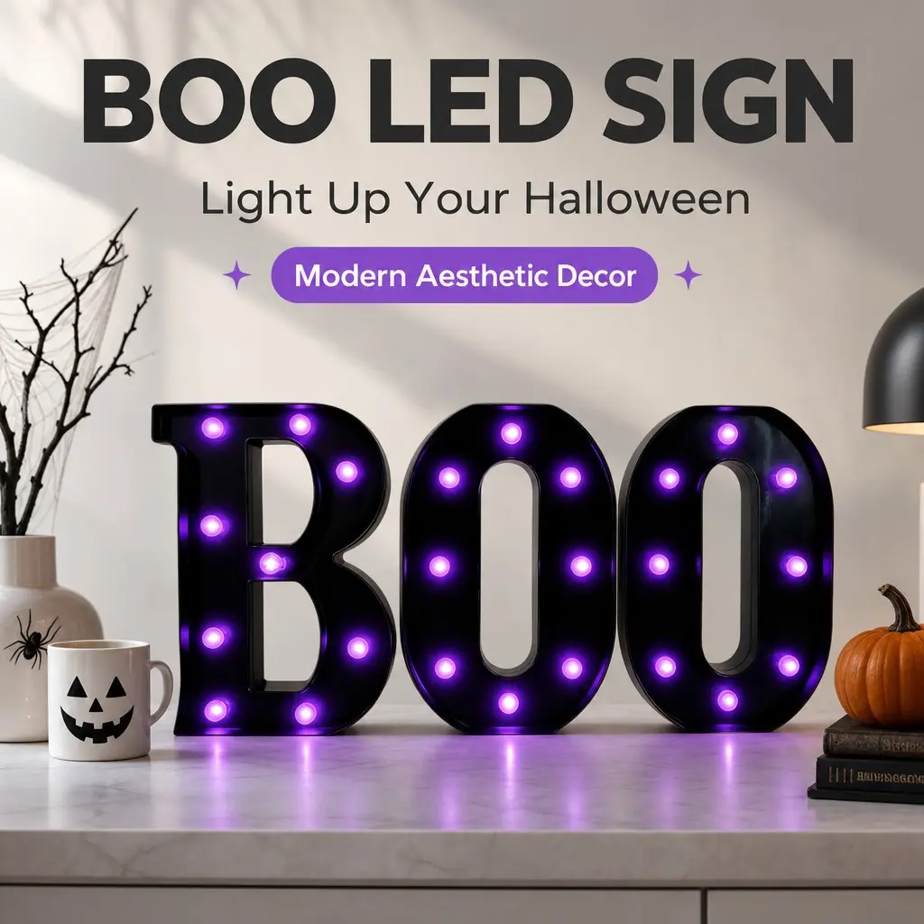 Trending Glowing BOO Sign LED Night Light Halloween Tabletop Decor Lamp Creepy Ornaments For Home Interior, Bar, Escape Room, Retail Shop Window Holiday Theme Party Atmosphere Decor Supplies