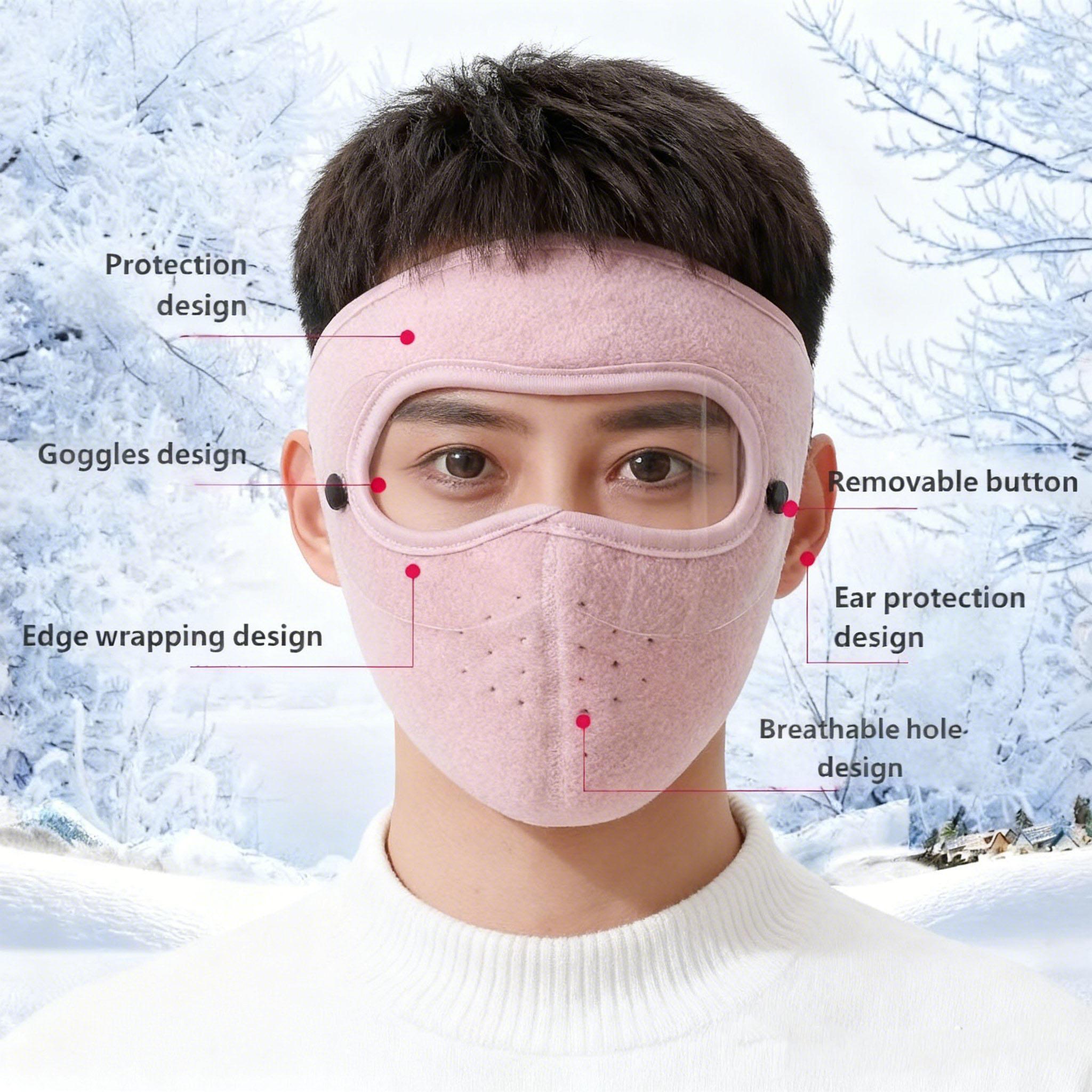 Winter Warm Face Cover with Removable Eye Shield Thick Fleece Lined Full Face Mask for Men Women Outdoor Cycling Motorcycle Riding Cold Weather Pink Black