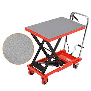 GARVEE Hydraulic Lift Table Cart 500lbs, Lift Table Capacity 28.5"Lifting Height, Manual Single Scissor with 4 Wheels and Non-Slip Pad Thickness 3mm for Material Handling and Transportation Red