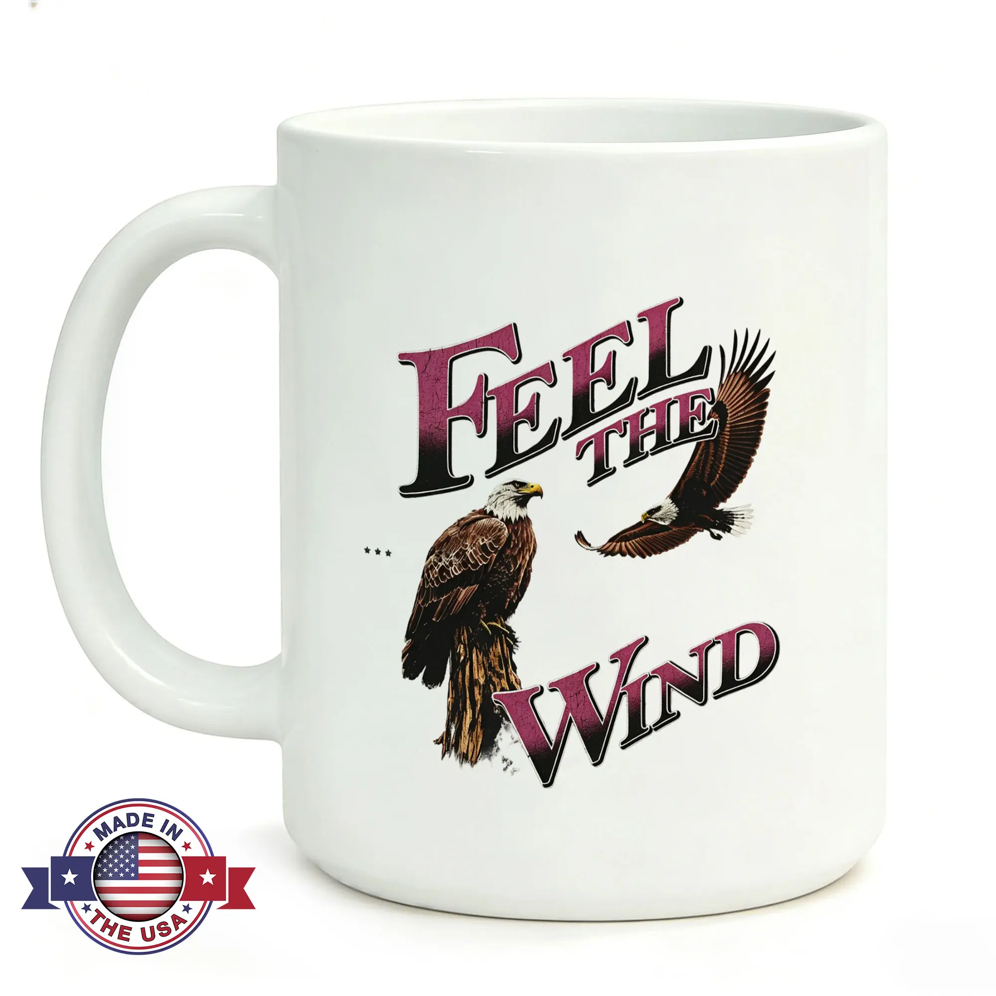 11oz Heat Resistant Ceramic Bald Eagle Animal Print Single Mug, Modern Patriotic Bird Kitchenware Drinkware, Vintage Motorcycle Biker Souvenir Gift Ideas for Men Veterans