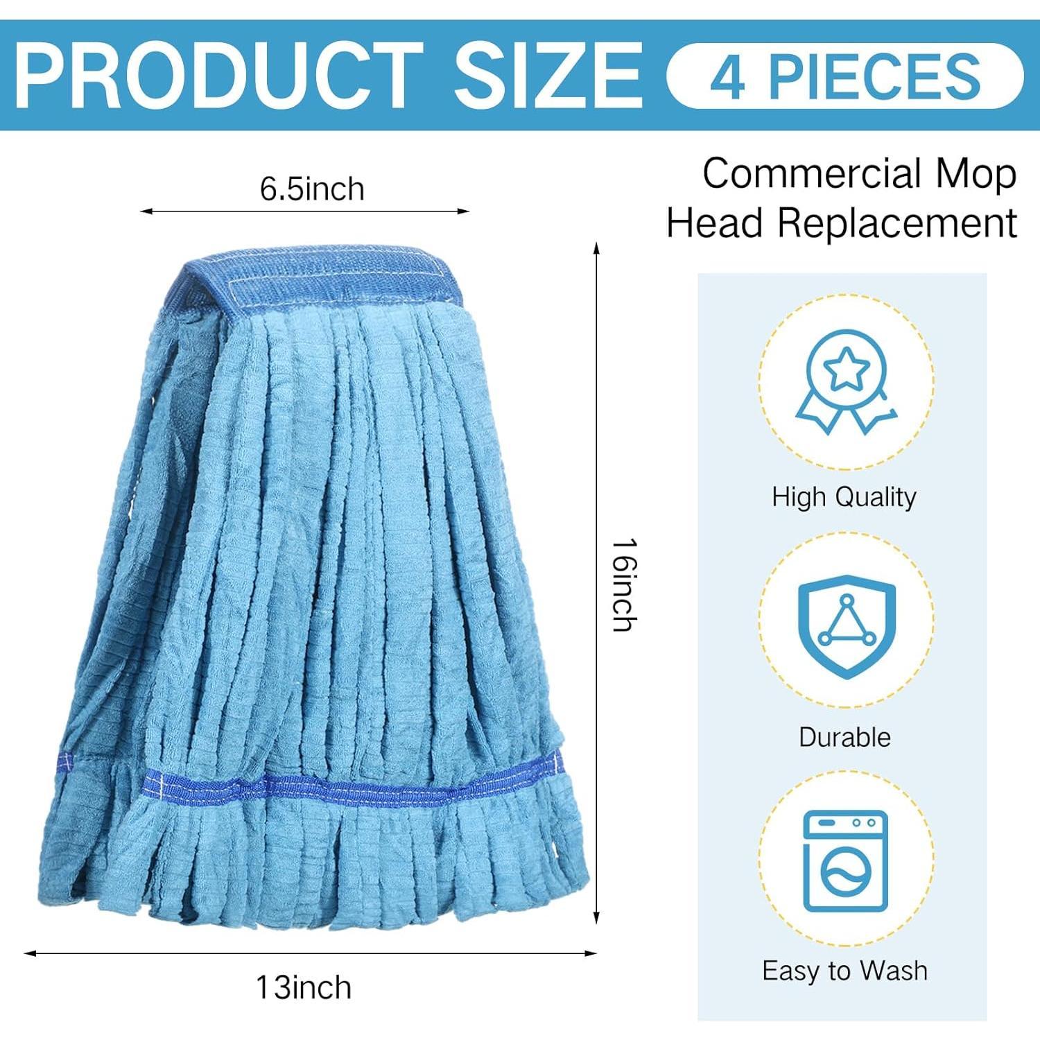4 count Commercial Mop  Replacement Tube Microfiber Industrial Looped End Mop Heads Refill for Floor Cleaning for Home Commercial Industrial Use(Large,Blue)