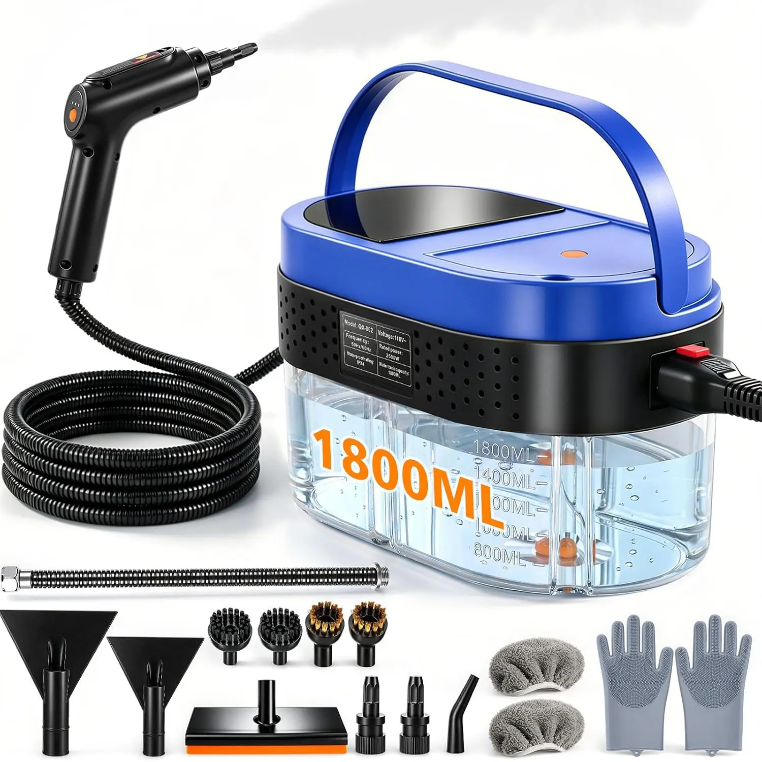 2500W Power Handheld Steam Cleaner for Home & Car, 10-15s Fast Heat-Up, 248°F Steam, 1.8L Large Tank, 4-Bar Pressure for Grease, Grout, Tile Cleaning (Car Washing & Maintenance Accessory)