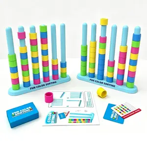 Color Stacking Matching Game, Family Color Classification Board Game, Fast-Paced Ring Pairing Puzzle Toy, Includes Challenge Cards, Perfect for Parties