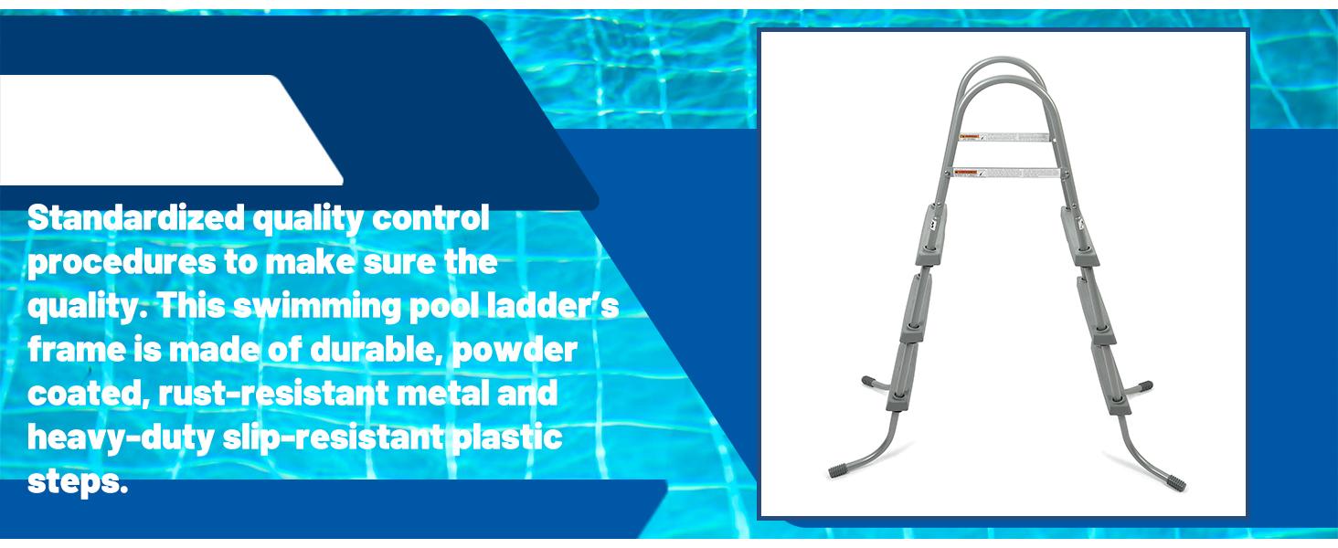36 Inch Swimming Pool Ladder Above Ground W/ 3 Plastic Removable Steps Non-Slip Heavy Duty Steel - Grey