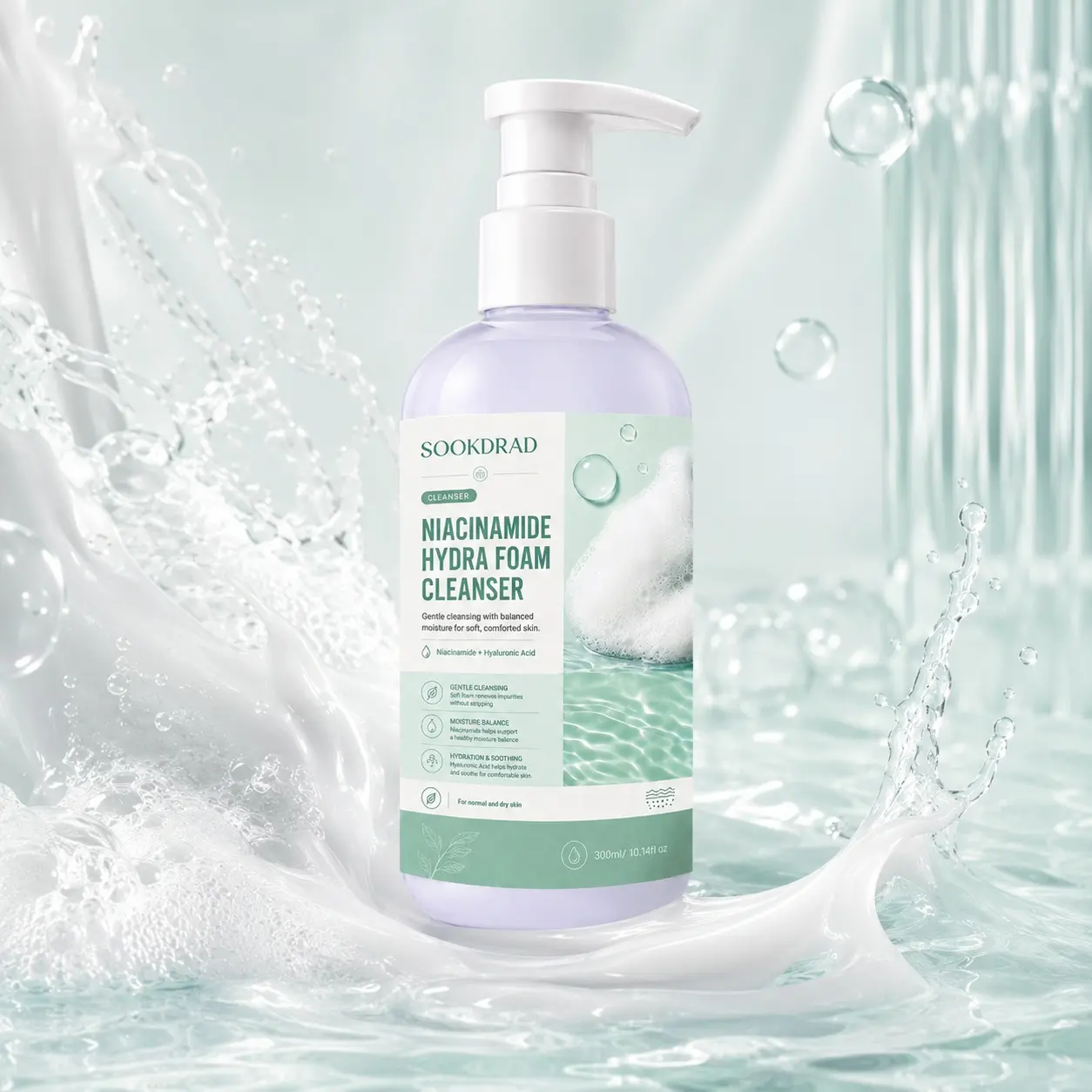 Niacinamide Hydra Foam Cleanser, Niacinamide, Hyaluronic Acid, Gentle cleansing, Moisture balance, Hydration, Soothing, For facial use, Normal skin, Dry skin, Daily cleansing, 300ml/10.14fl oz