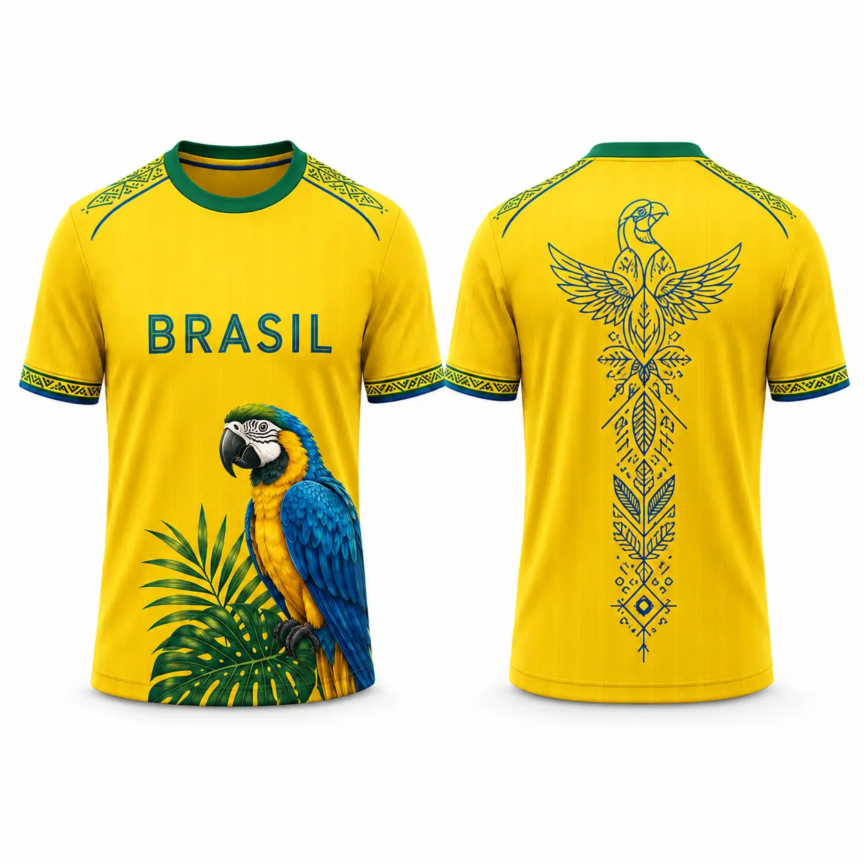 Brasil Parrot Crew Neck Jersey For Men Women, Yellow Tropical Graphic Shirt With Macaw Printed Design, Green Collar Sports Style Top, Lightweight Polyester Summer Outfit, Vacation Wear, Party Shirt, Casual Streetwear，Clothes, Outfits, Men'S Wear，Fashion