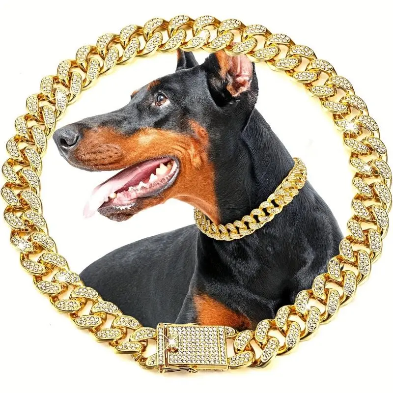 Durable Dog Chain Collar with Buckle, Cuban Link Design, Suitable for Small, Medium, and Large Dogs, Strong and Long-Lasting