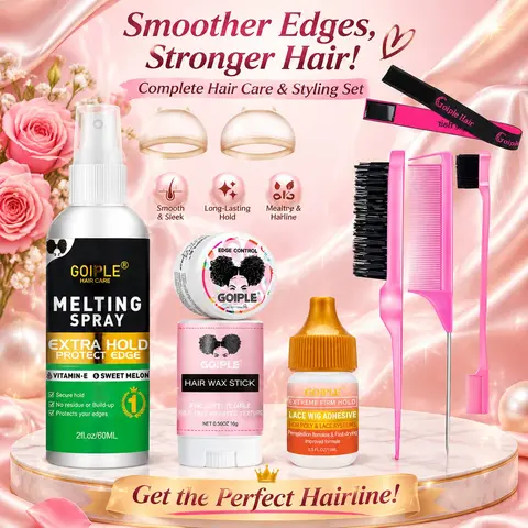 Complete Lace Wig Install Kit Extra Hold Lace Glue Edge Control Wax Stick Wig Caps Styling Comb Band Set, Beginner Wig Styling Tools, Sweat proof Lace Melting Kit For Natural Hairline，no residue，fast drying, Wig Styling Equipment