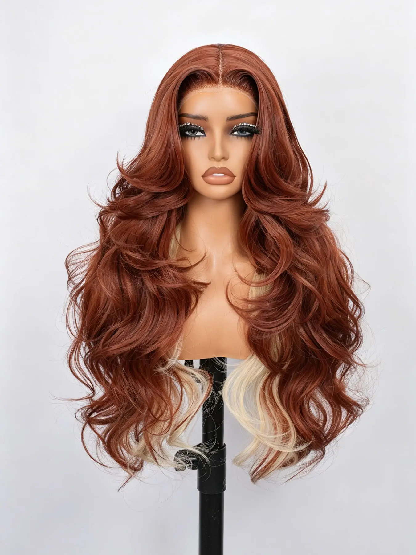Cooper Blonde Body Wave Lace Front Wig 13x4x1 T part HD Lace Pre-Plucked with Baby Hair 28 Inch Brown with Highlights Heat Resistant Synthetic Wig for Women Glueless Daily Wear