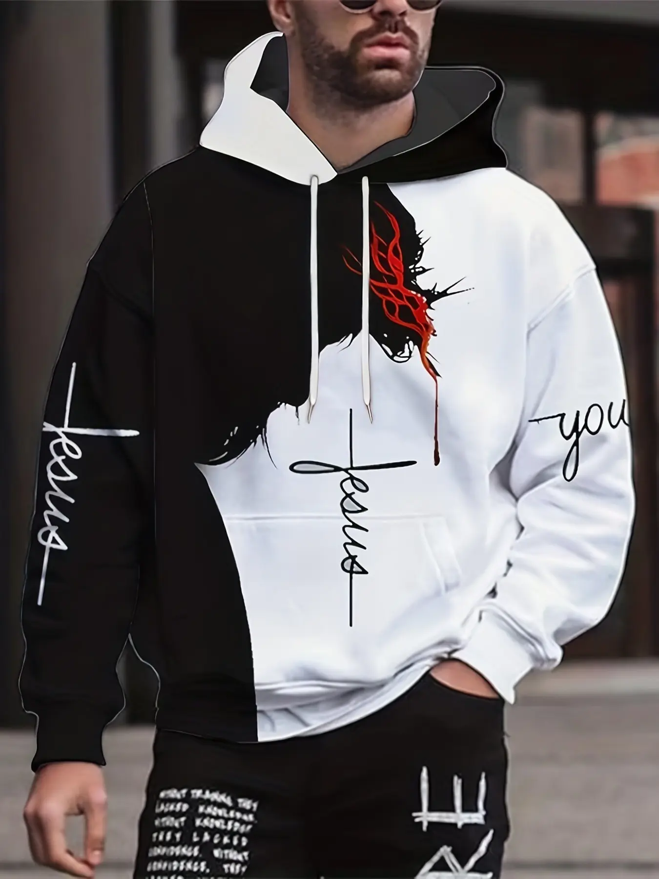 Men's Fashion Printed Long Sleeve Hoodie, Fall Winter Casual Sweatshirt with Pockets, Streetwear Top, Holiday Gift, Daily Wear