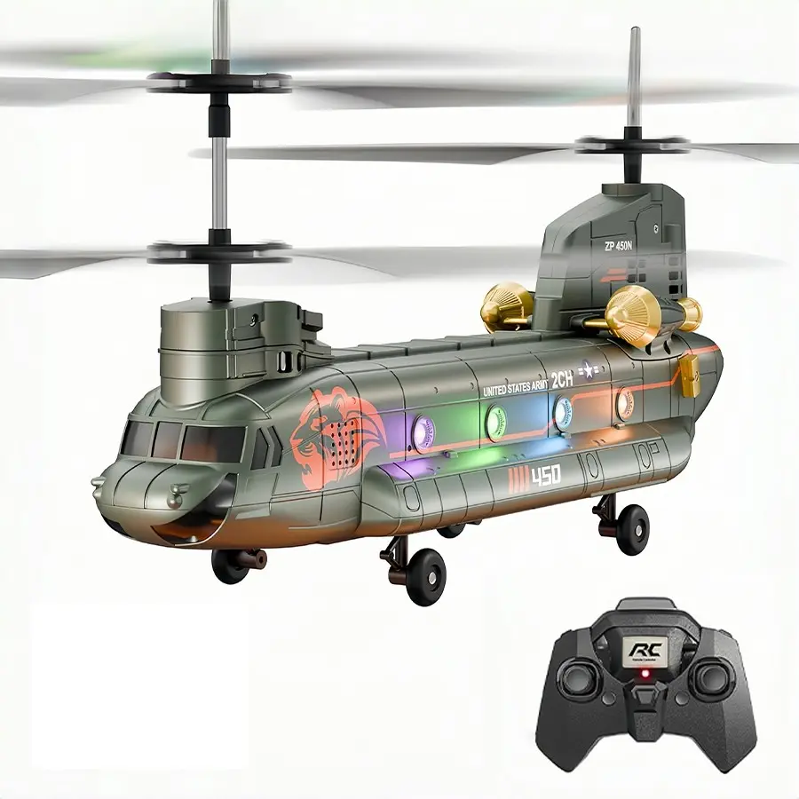 Military CH-47 Chinook RC Helicopter with Cool LED Lights | Altitude Hold Stable Flying Transport Helicopter Model | Durable Anti Crash RC Plane Toy for Military Fans,requires 3 AAA batteries (batteries not included).