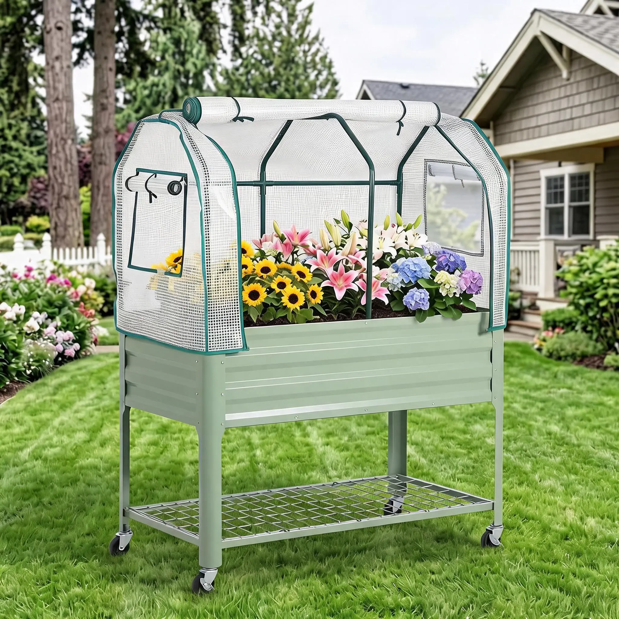 Garvee Raised Garden Bed with Greenhouse Cover – Outdoor Planter Box with Protective Fabric, Ideal for Year-Round Vegetable and Flower Growing, Sturdy and Weather-Resistant Construction-48x24x56 in, Green