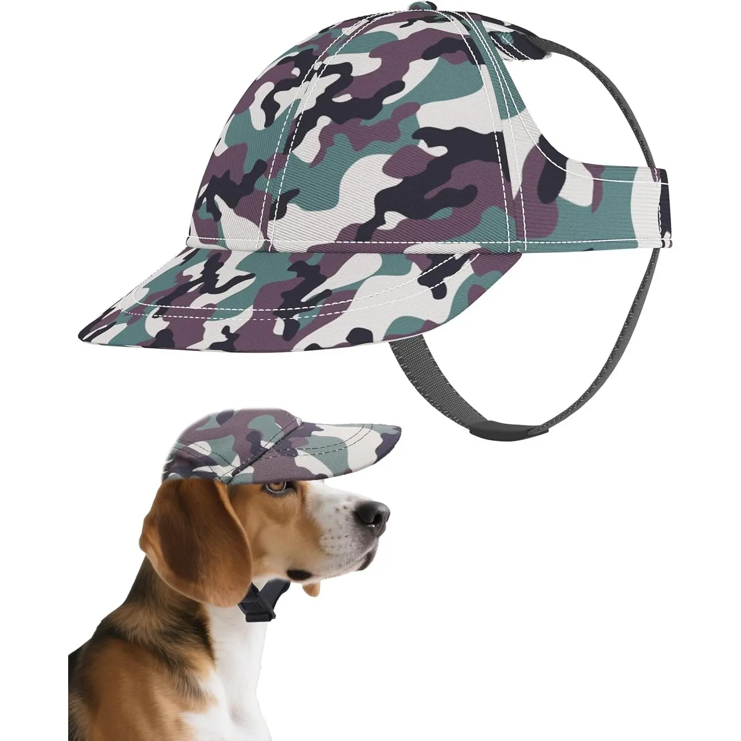 Dog Baseball Cap Camouflage Dog Visors for Large Dogs Pet Sun Hats with Ear Holes Adjustable Buckle Summer Boy Girl Puppy Hat - Green