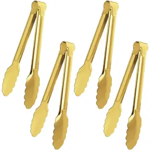 4 Pack Gold Serving Tongs Buffet Tongs Serving Utensils Salad Tongs Stainless Steel Gold Plated Buffet Serving Tongs,9 Inch