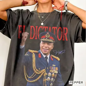 Washed T Shirt 100% Cotton Kylian Mbappe El Dictator Shirt, Vintage Mbappe Graphic Tee, Funny Football Meme Tshirt, Madrid France Soccer Fan Gift,