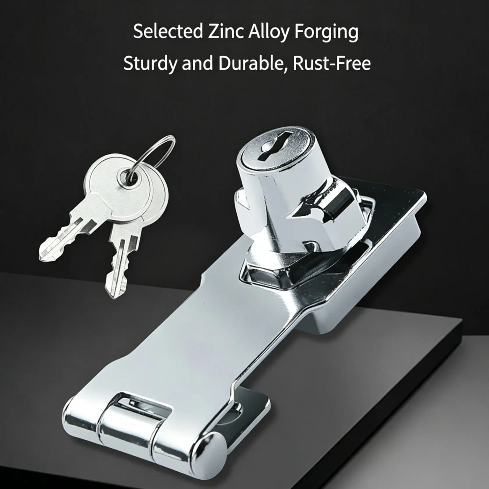 Stainless Steel Anti-Theft Lock Hook, Thickened Keyed Lock Plate, Foldable Box Lock, Home Office Cabinet, Alloy Core, Rust-Resistant