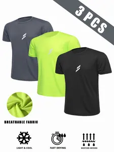 3-Pack Men's Sporty T-Shirts, Mixed Colors, Striped Lightweight Quick-Dry Breathable Sweat-Wicking Casual Summer Round Neck Shirts