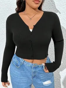 Large Size Solid Color Knitwear Cardigan, Comfortable and Stylish Open Front Sweater, Perfect for Casual Wear, Versatile and Easy to Match