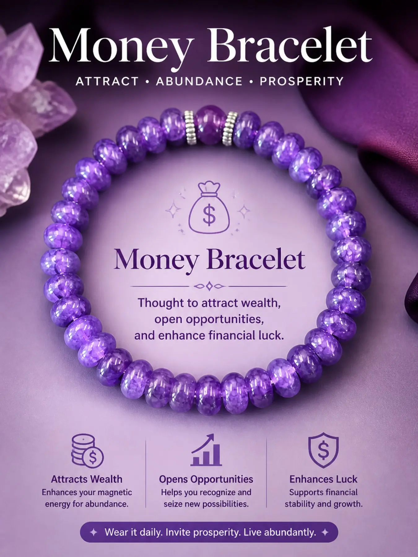 Natural Amethyst Beaded Bracelet | Purple Crystal Stretch Bracelet for Women, Boho Stackable Jewelry Gift