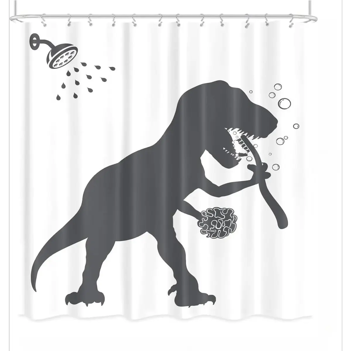 Dinosaur Shower Curtain, Funny T-Rex Bathroom Decor with Shower Head Design, Prehistoric Theme Bath Curtain for Kids Bathroom, Modern Bathroom Decoration for Home
