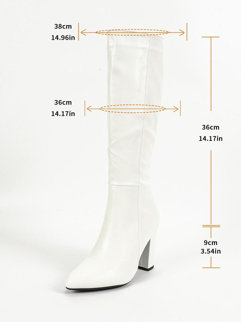 Women's Fashionable Solid Color Pointed Toe Boots, Elegant Zipper Design Knee Boots for Daily Wear, Female All-match Trendy Shoes for Fall & Winter, Fall Winter Footwear