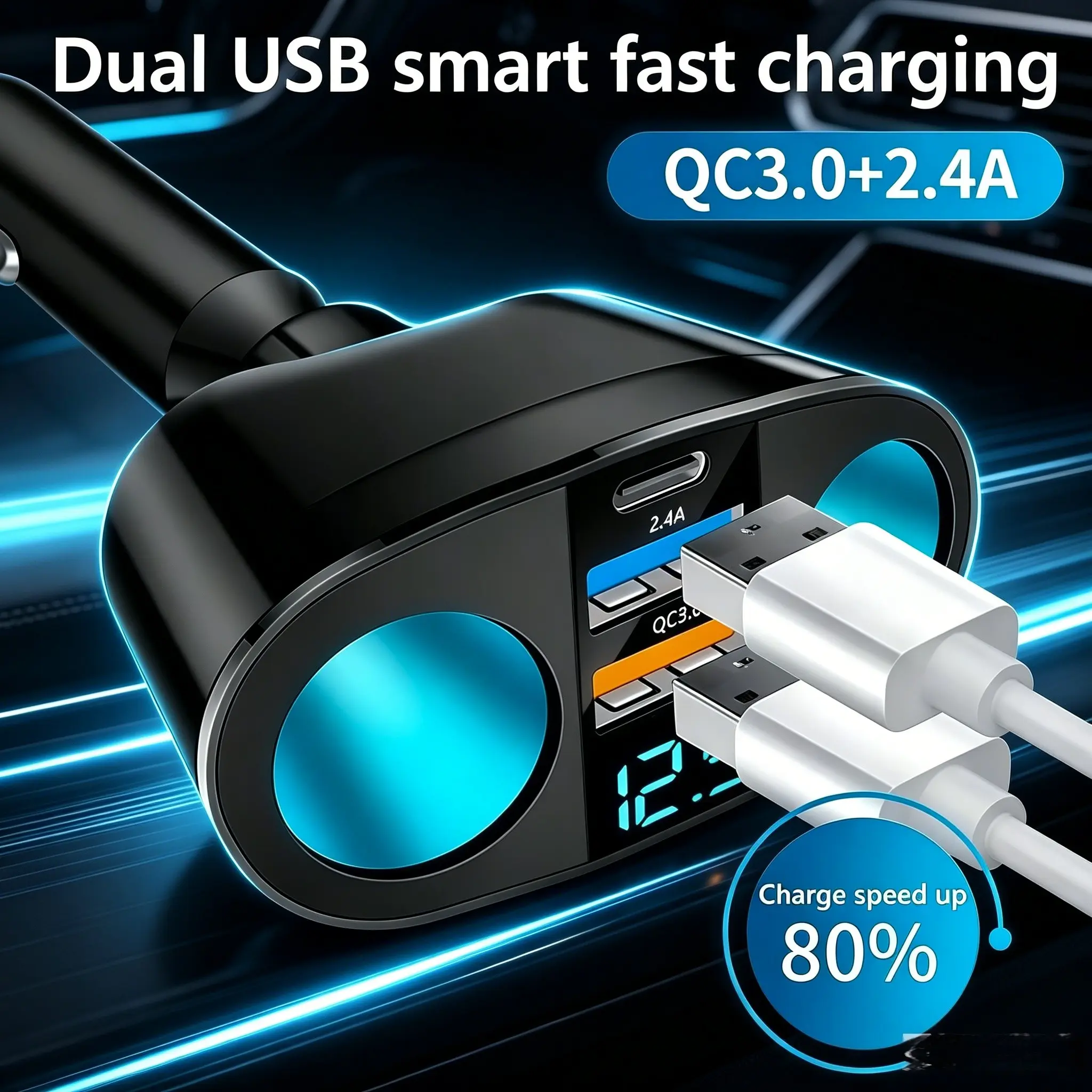 66w Multi-Port Car Charger Adapter, Qc3.0 Fast Charging, 5 Ports Dual PD USB, 12V 24v Universal Car Power Adapter for Cell Phones Dash Cam, High Speed Charger