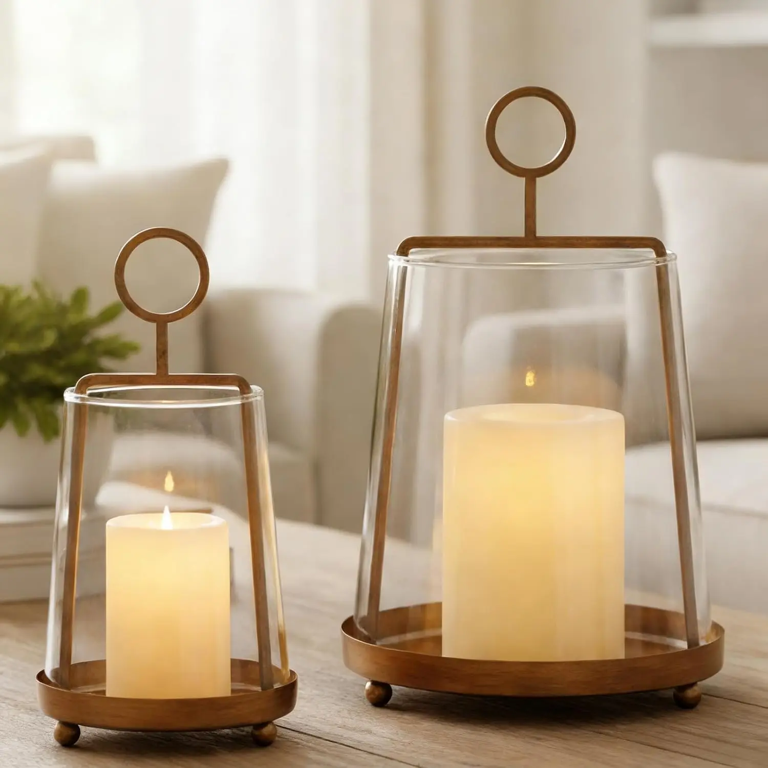Hurricane Glass Candle Holders 2 Pcs, Metal Candle Holder for Pillar Candles,Decorative Home Coffee Table Decor,
