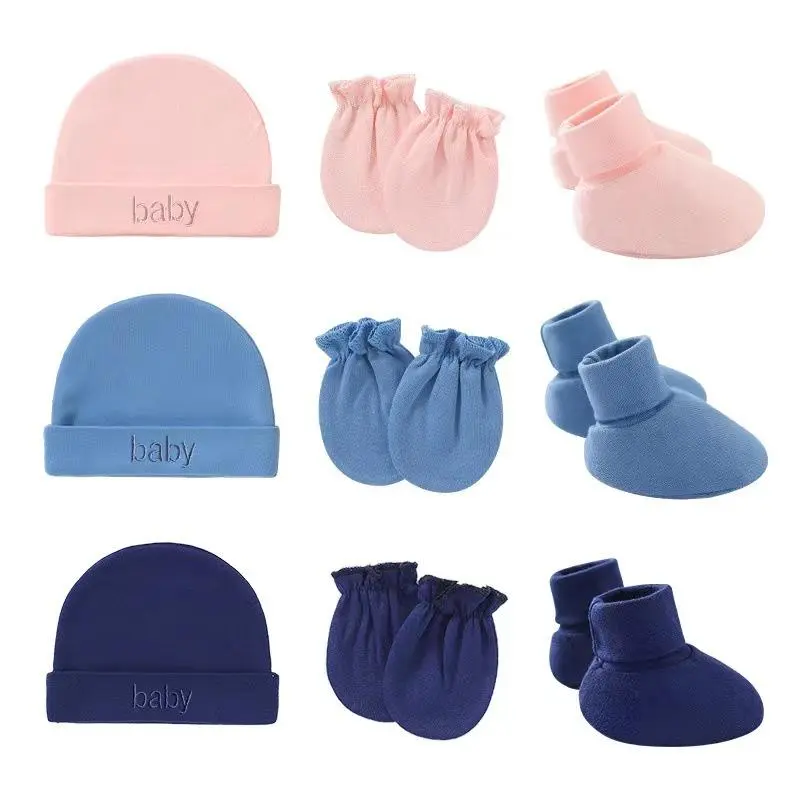 2026 New Pure Cotton 3-Piece Sports & Outdoor Accessory Set - Anti-Scratch Mittens, Booties, Hat, Dopamine Colors, Soft, Snug Fit, Daily Wear, Sweet Gift Pick